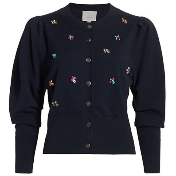 cinq a sept Sweaters - NWT Cinq a Sept Cece Embellished Cardigan Sweater Navy XS